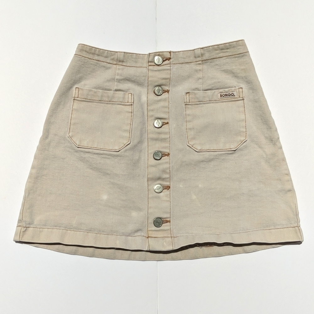 Bongo 90's Vintage Grunge High Waisted Button Front Denim Mini Skirt Cream 5